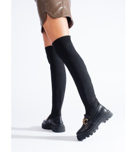 Juodi (-os) ilgaauliai batai moteriški elastyczną